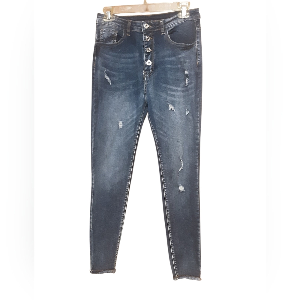 Shein Distressed Skinny Jeans - Dark Blue. Sz L - Picture 2 of 3